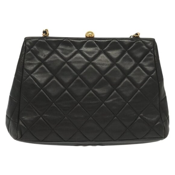 CHANEL Matelasse Chain Shoulder Bag Lamb Skin Black Gold CC Auth 139414